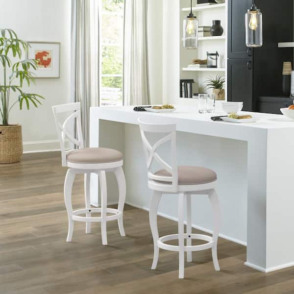 Ellendale 25.25 in. White Swivel Counter Stool