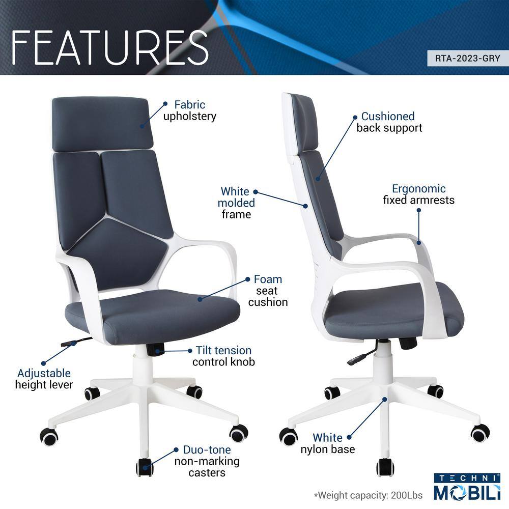 Ergonomic High-Back Swivel Executive Chair in Gray & White Fabric