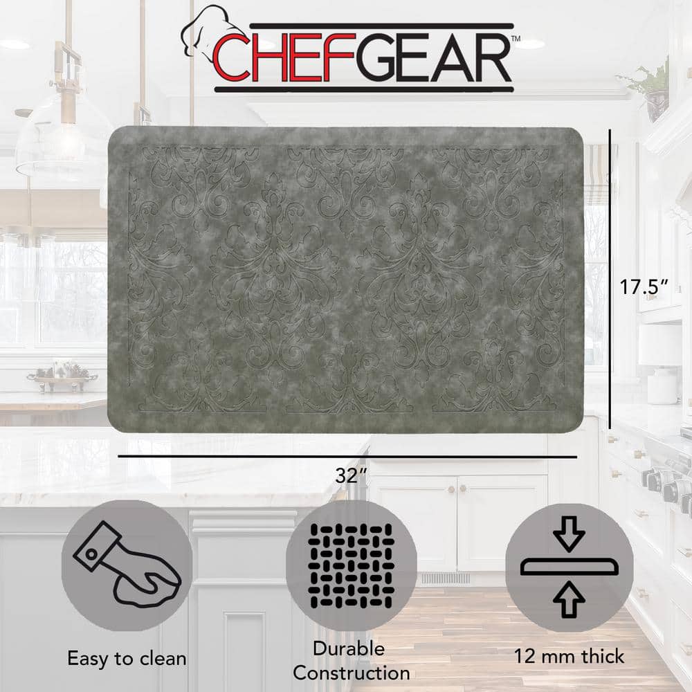 Gray Embossed Faux Leather Anti-Fatigue Kitchen Mat 17.5" x 32"