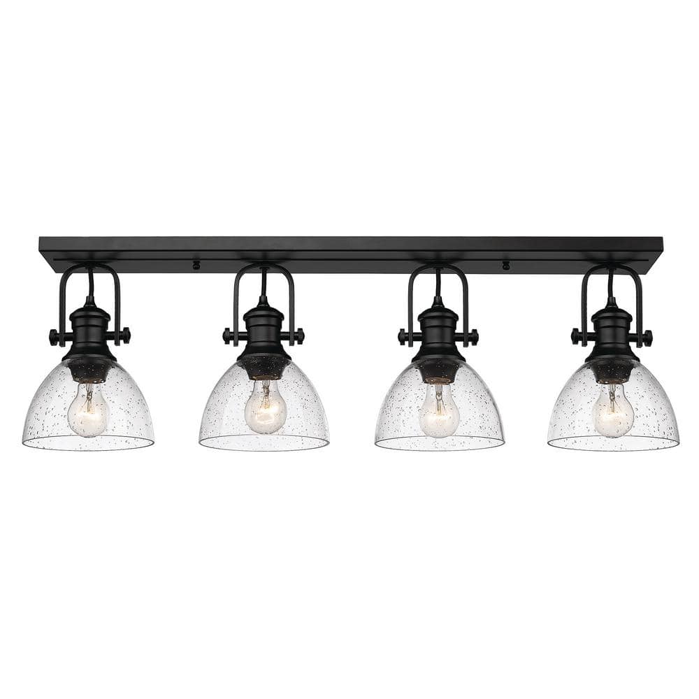 Hines Transitional 4-Light Matte Black Semi-Flush Bowl with Seeded Glass