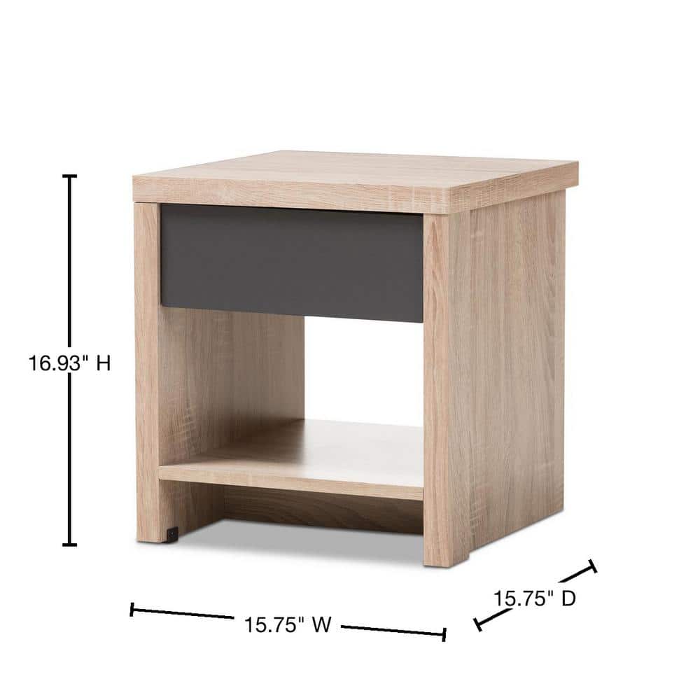 Jamie Two-Tone Oak and Gray Wood 1-Drawer Nightstand
