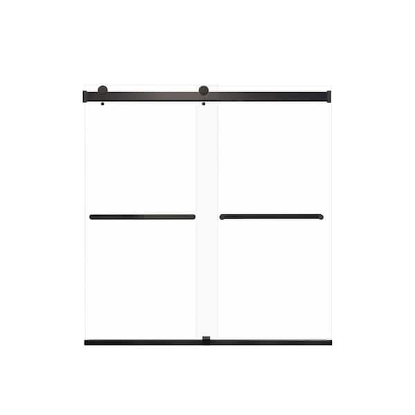 Transolid Brianna 60 in. W x 62 in. H Sliding Frameless Shower Door in Matte Black with Clear Glass