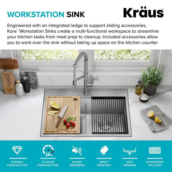 KRAUS Kore Workstation 30 Undermount 16 Gauge Kitchen Sink