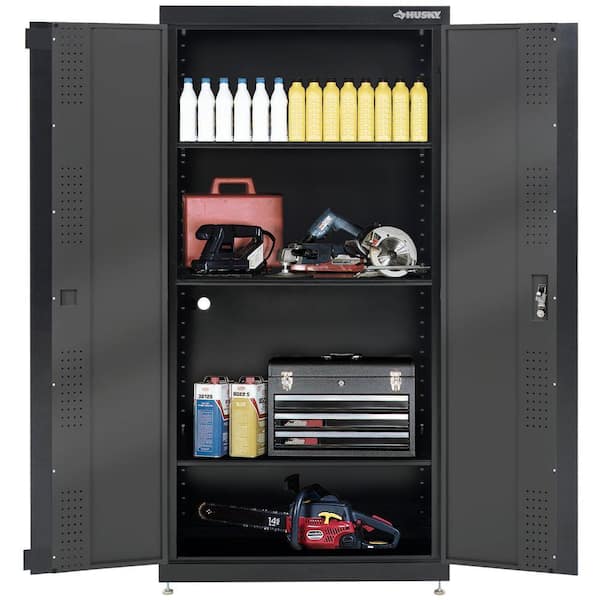 Husky Welded Steel Floor Cabinet in Black and Gray (36 in W x 72 in. H x 18 in. D)