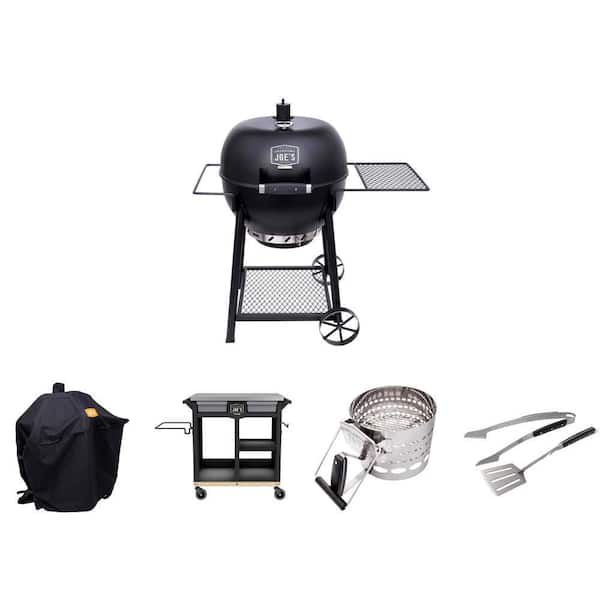 Blackjack 21.5 in. Kettle Grill (382 sq. in.), Cover, Rolling Cart (600 sq. in.), Starter and Grilling Set, 2-Piece