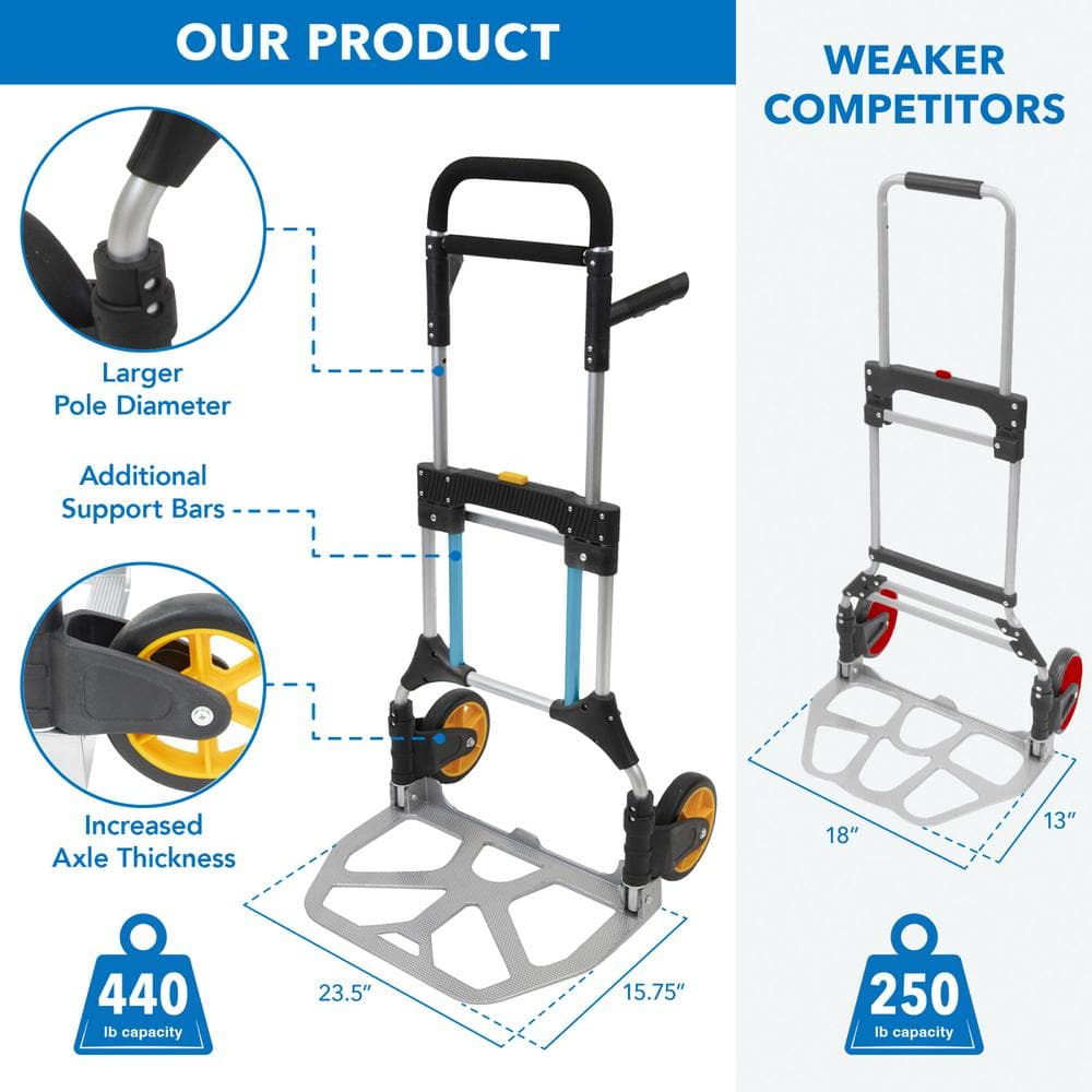 Heavy-Duty Folding Aluminum Hand Truck Dolly with Rubber Wheels