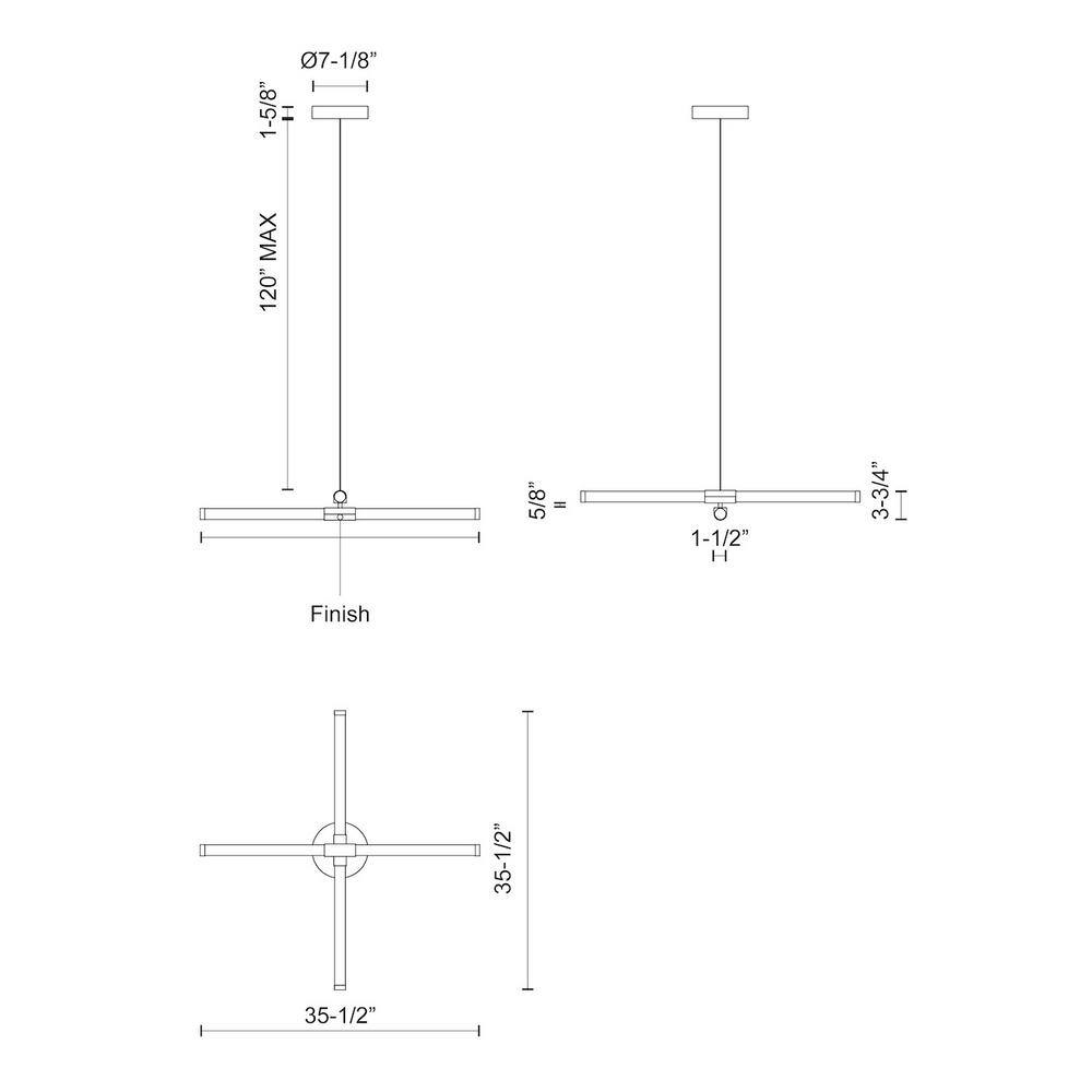 Akari Sleek Minimalist 35.5" LED Linear Chandelier in Brushed Nickel