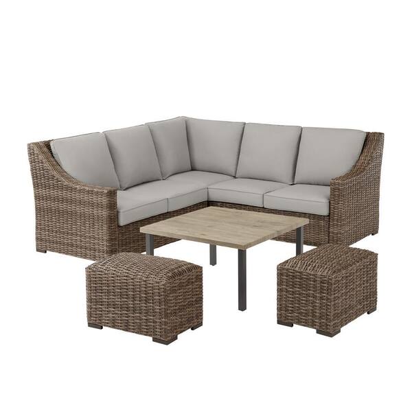 Hampton Bay Rock Cliff 6Piece Brown Wicker Outdoor Patio Sectional