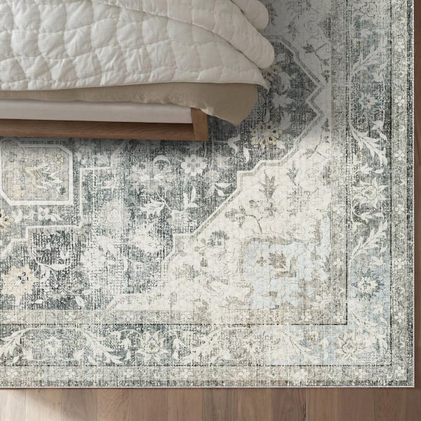 Charcoal Mist Gray 8 ft. x 10 ft. Antique Non Skid Indoor Area Rug