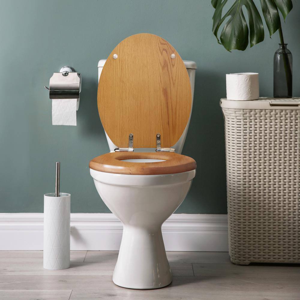 Honey Oak Elongated Soft Close Wood Toilet Seat