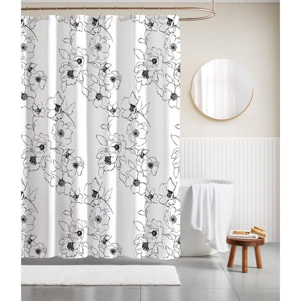 CEDAR COURT Aster Floral Black Anthracite Polyester Canvas Shower Curtain
