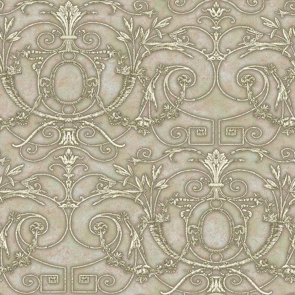 Brewster Grey Andria Ironwork Green Paper Strippable Roll (Covers 56.4 sq. ft.)