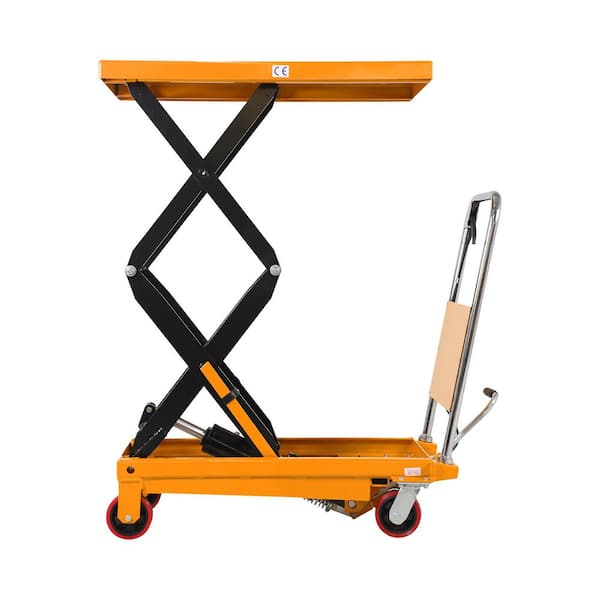 770 lbs. Manual Lift Table Cart 51 in. Platform Max Lift Double Scissors Lift Table with Hydraulic Pump