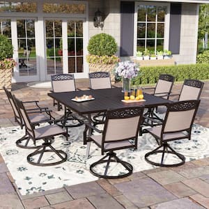 9-Piece Metal Outdoor Dining Set with Square Table and Textilene Aluminum Swivel Dining