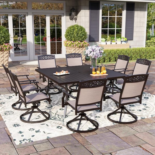 PHI VILLA 9-Piece Metal Outdoor Dining Set with Square Table and ...