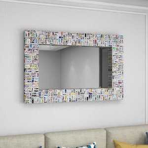 47 in. x 32 in. Handmade Recycled Magazine Frame Rectangle Framed Multi Colored Wall Mirror