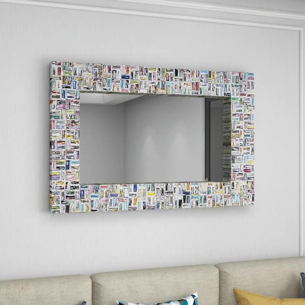 Litton Lane 47 in. x 32 in. Handmade Recycled Magazine Frame Rectangle Framed Multi Colored Wall Mirror