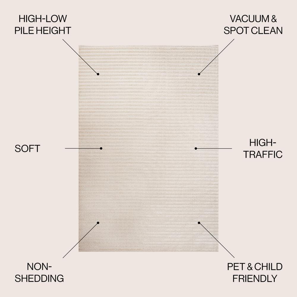 Aarhus Ivory Synthetic Striped 3' x 5' Indoor/Outdoor Rug