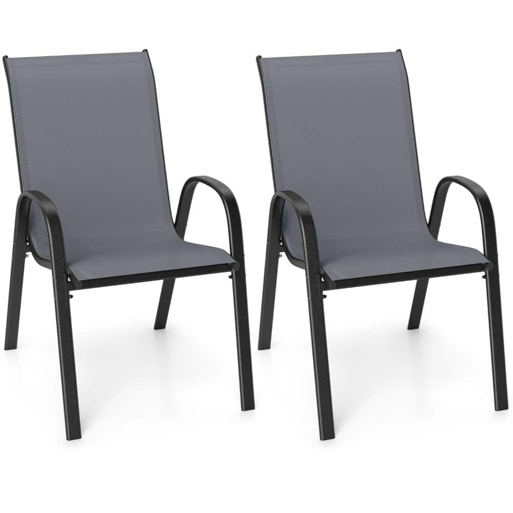 Set of 2 Stackable Steel Patio Dining Chairs with Armrests, Breathable Fabric and 330 lb. Capacity, Gray price history on PriceWatchPro