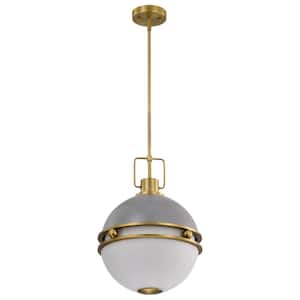 Everton 60-Watt 2-Light Matte Gray Shaded Pendant Light with Etched Opal Glass Shade and No Bulbs Included