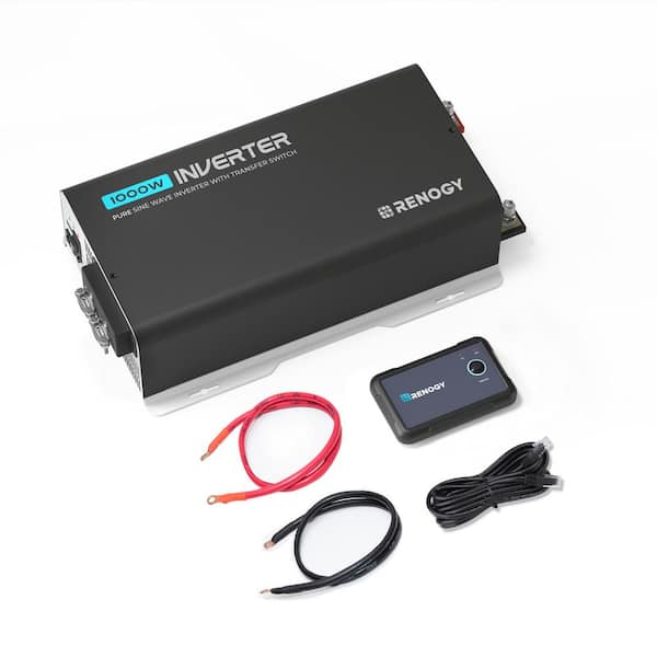 Renogy 1000W Pure Sine Wave Inverter 12V DC to 120V AC with On-Grid Transfer Switch Built-in Bluetooth 2000W Surge Power