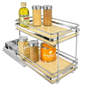 LYNK PROFESSIONAL Elite Pull Out Spice Rack Organizer for Cabinet, 6-1/4 in. Wide, Double, Wood-Chrome