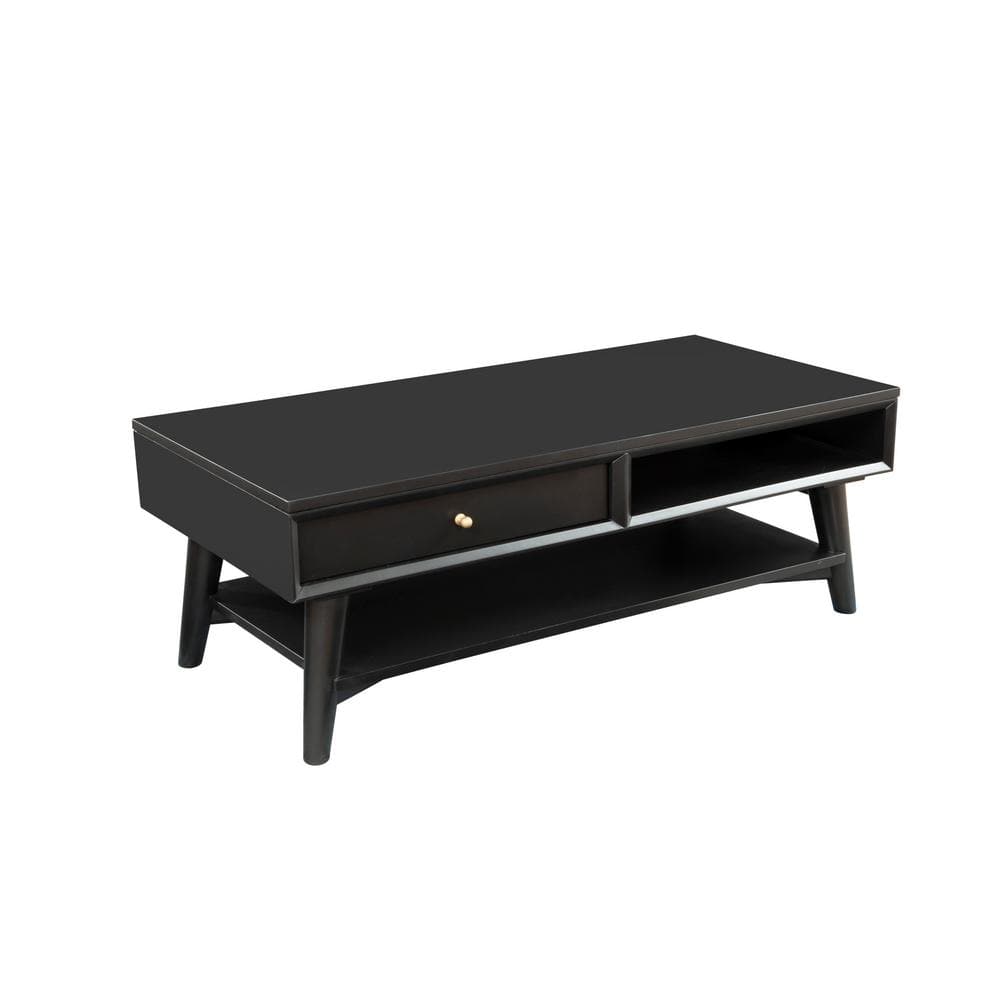 Alpine Furniture Flynn 48 in. Rectangle Wood Top Black Coffee Table