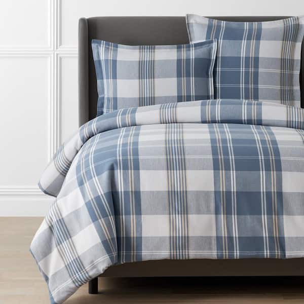 The Company Store Company Cotton Oversized Plaid Velvet Flannel Gray Multi Twin XL Cotton Duvet Cover