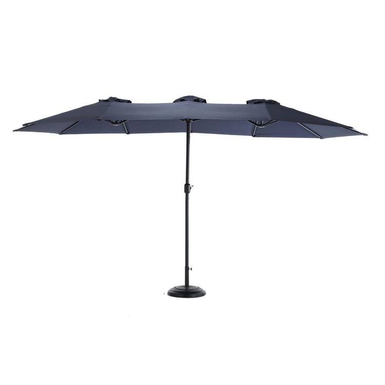 14.8 ft. Large Patio Umbrellas Outdoor Double-Sided Rectangle Market Umbrella with Crank in Navy Blue