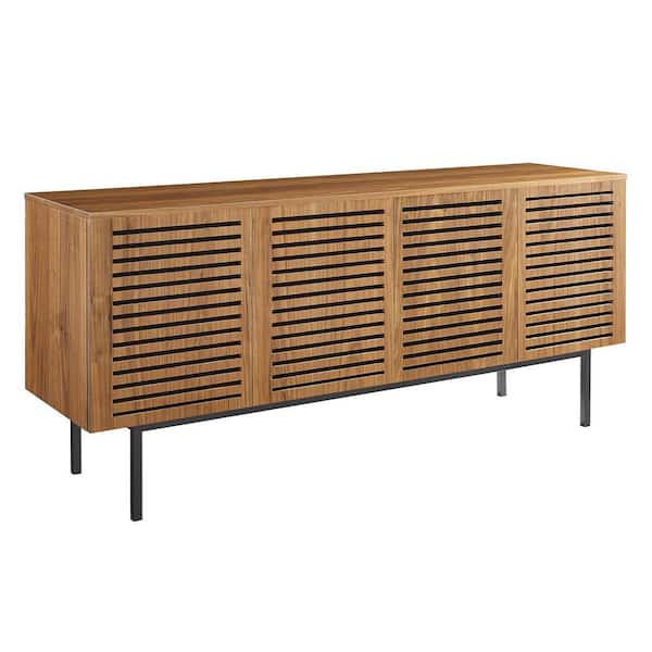 MODWAY Parker 73 in. Walnut Tall TV Stand with Adjustable Shelves Fits TV up to 75 in. with Cable Management