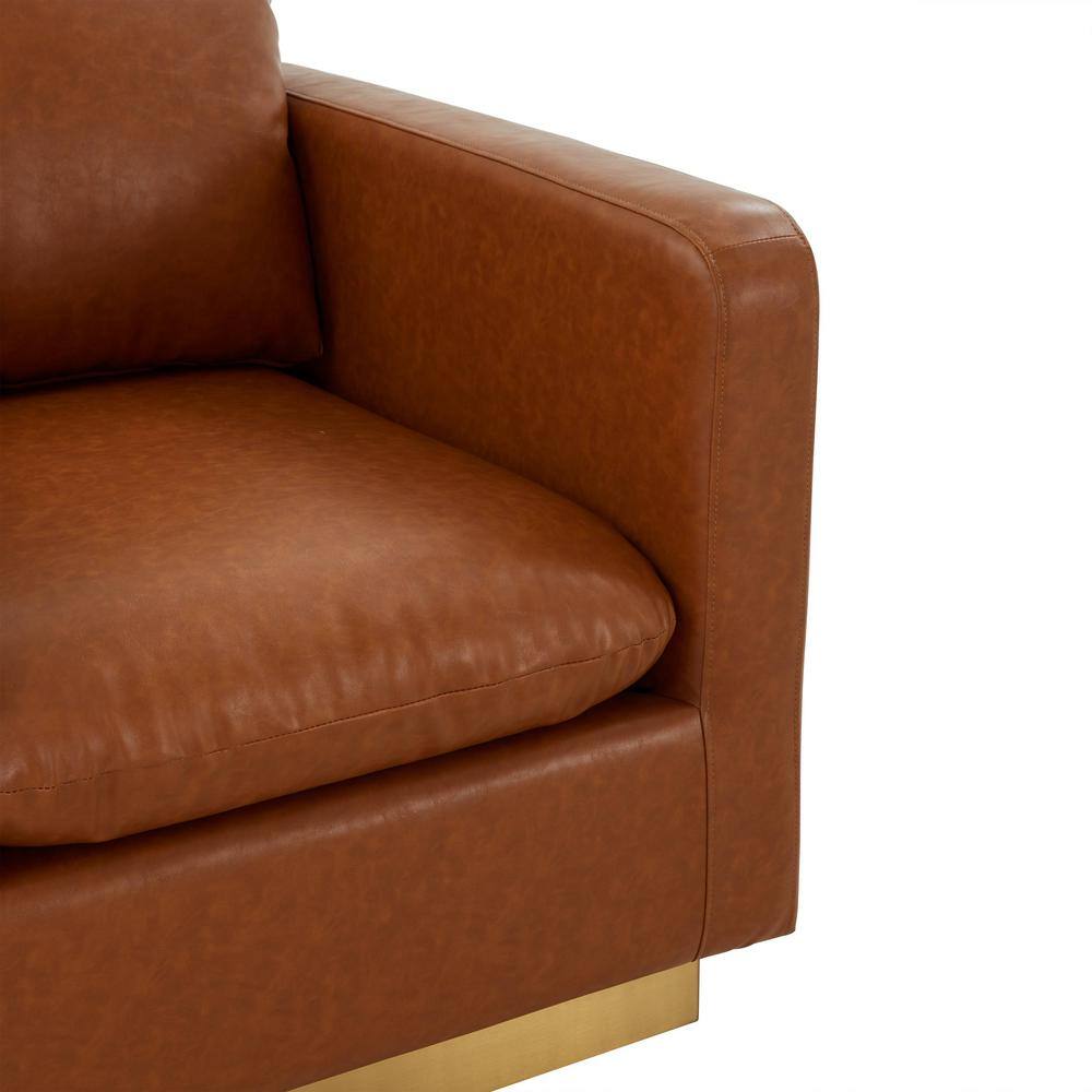 Cognac Tan Leather Accent Chair with Gold Base