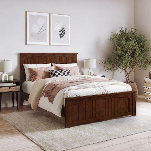 AFI Naples Walnut Brown Solid Wood Frame Full Low Profile Platform Bed Matching Footboard