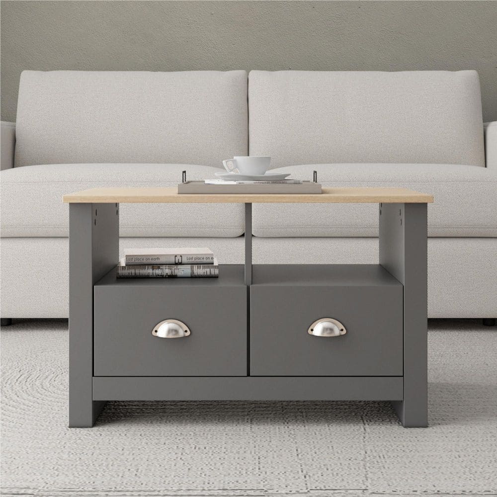 Homez 31 in. Grey and Natural Oak Rectangle Wood Coffee Table with