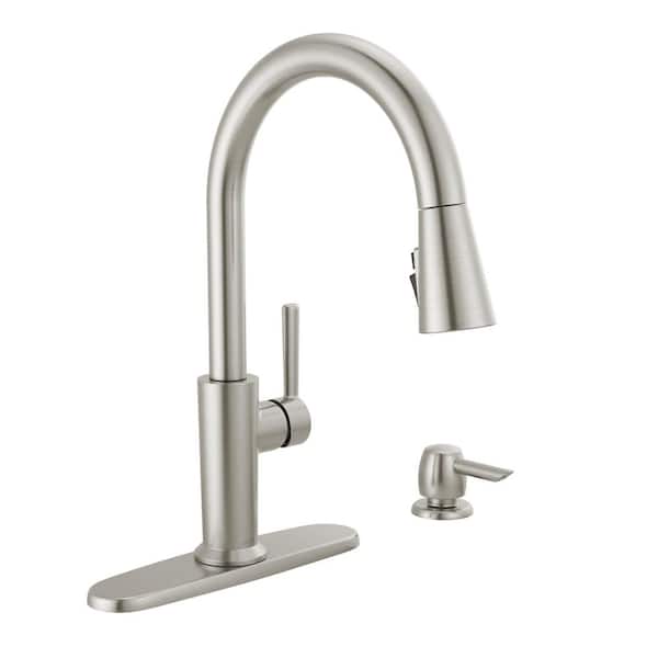 Delta Emery Single-Handle Pull-Down Sprayer Kitchen Faucet with ShieldSpray and Soap Dispenser in SpotShield Stainless Steel