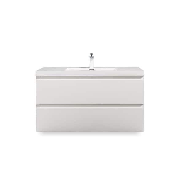 Maincraft Wall-Mounted 36 in. W x 19 in. D x 20 in. H. Bath Vanity in Glossy White with White Solid Surface Top with White Basin