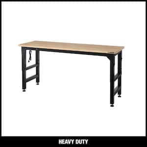 6 ft. Adjustable Height Solid Wood Top Workbench in Black for Heavy Duty Welded Steel Garage Storage System