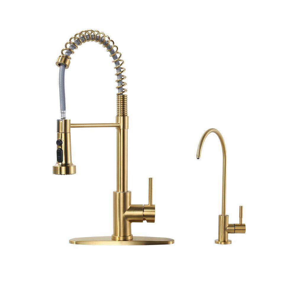 19 in. H Single Handle Pull Down Sprayer Kitchen Faucet with Drinking Water Faucet and 360° Swivel Spout in Gold price history on PriceWatchPro