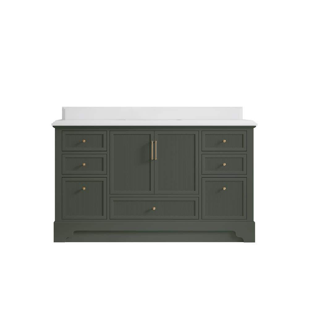 Alys 60 in. W x 22 in. D x 36 in. H Single Sink Bath Vanity in Pewter Green with 1.5 in. white qt top price history on PriceWatchPro