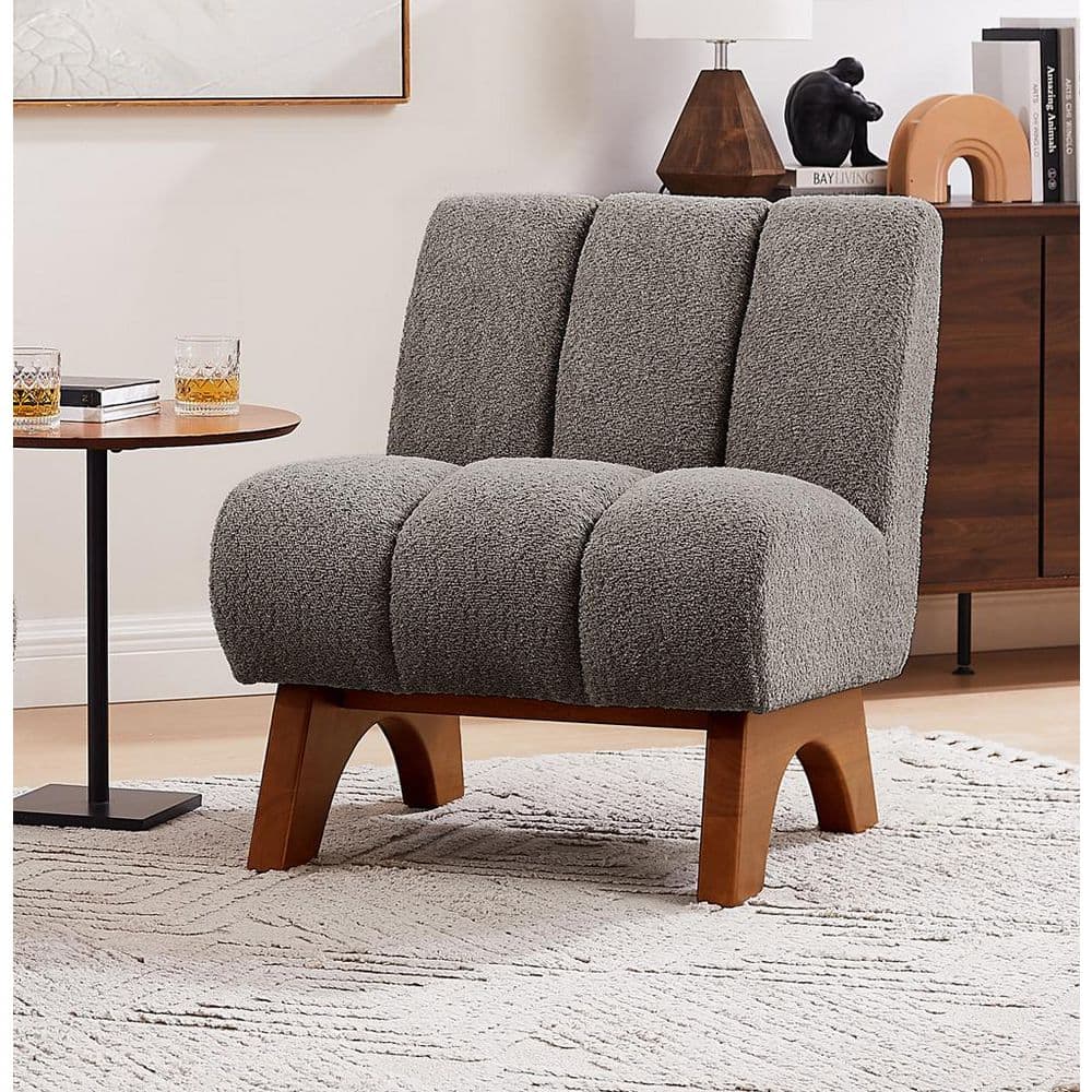 Art Leon COZY Gray Fabric Accent Slipper Chair with Wood