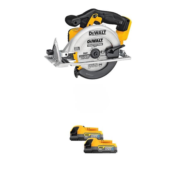DEWALT 20V MAX Lithium-Ion Cordless 6.5 in. Sidewinder Style Circular Saw with (2) 1.7 Ah 20V MAX POWERSTACK Compact Batteries