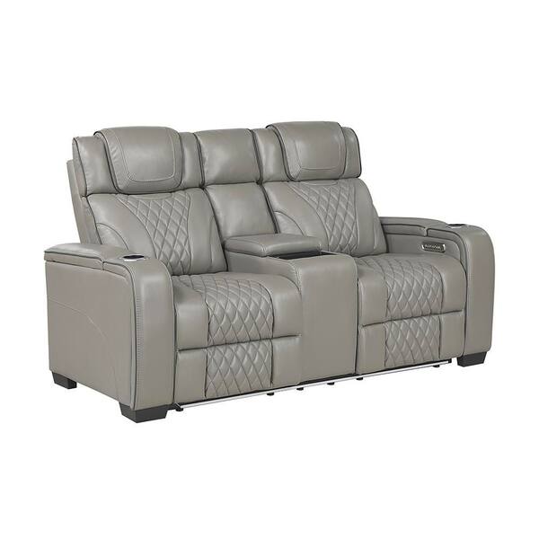 Lazzara Cassian 72 in. W Gray Leather 2-Seater Power Double
