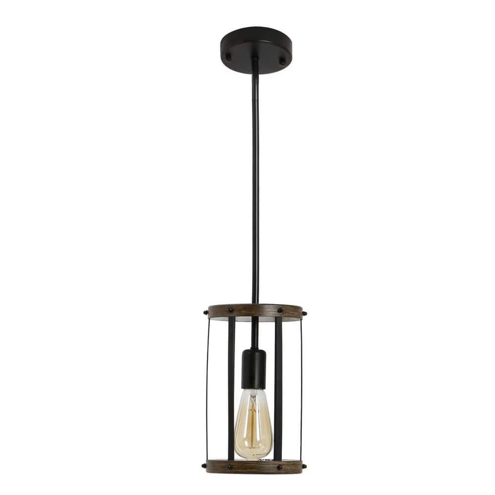1 Light Rustic Black Cage Pendant Light Metal Pendant Lamps with Adjustable
