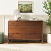 Walker Edison Furniture Company 6-Drawer Brown Modern Solid Pine Wood Dresser with Metal Pulls and Curved Design HD10144
