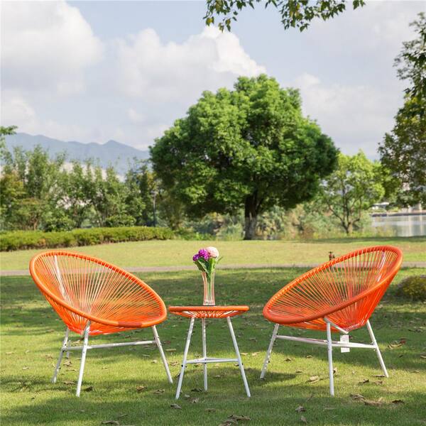 Patio Post Classic Acapulco Chair Orange Red 3 Piece Wicker