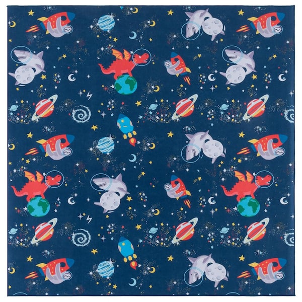 Tacoma Kids 5 ft. x 5 ft. Navy/Rust Outer Space Square Area Rug