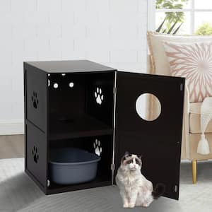 2-Tier Wood Cat House Litter Box Cover Washroom with Openable Door, Brown