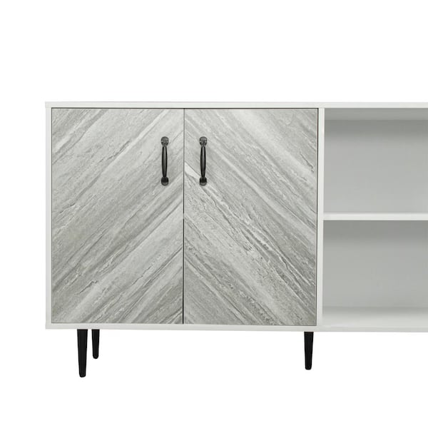 Aoibox Cabinet with 2-Doors and 3 open shelgves, Freestanding Sideboard Storage Cabinet Entryway Floor Cabinet