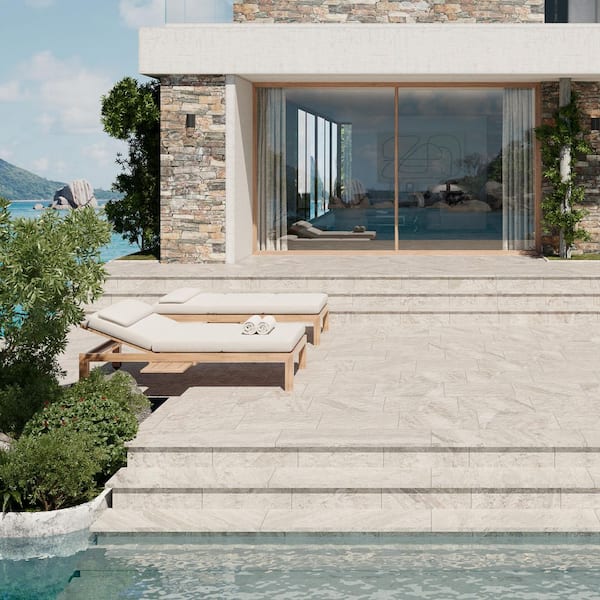 Stonewell Smoke White 12.48 in. x 47.24 in. Matte Porcelain Stair Tread Floor Tile (8.18 sq. ft./ Case)