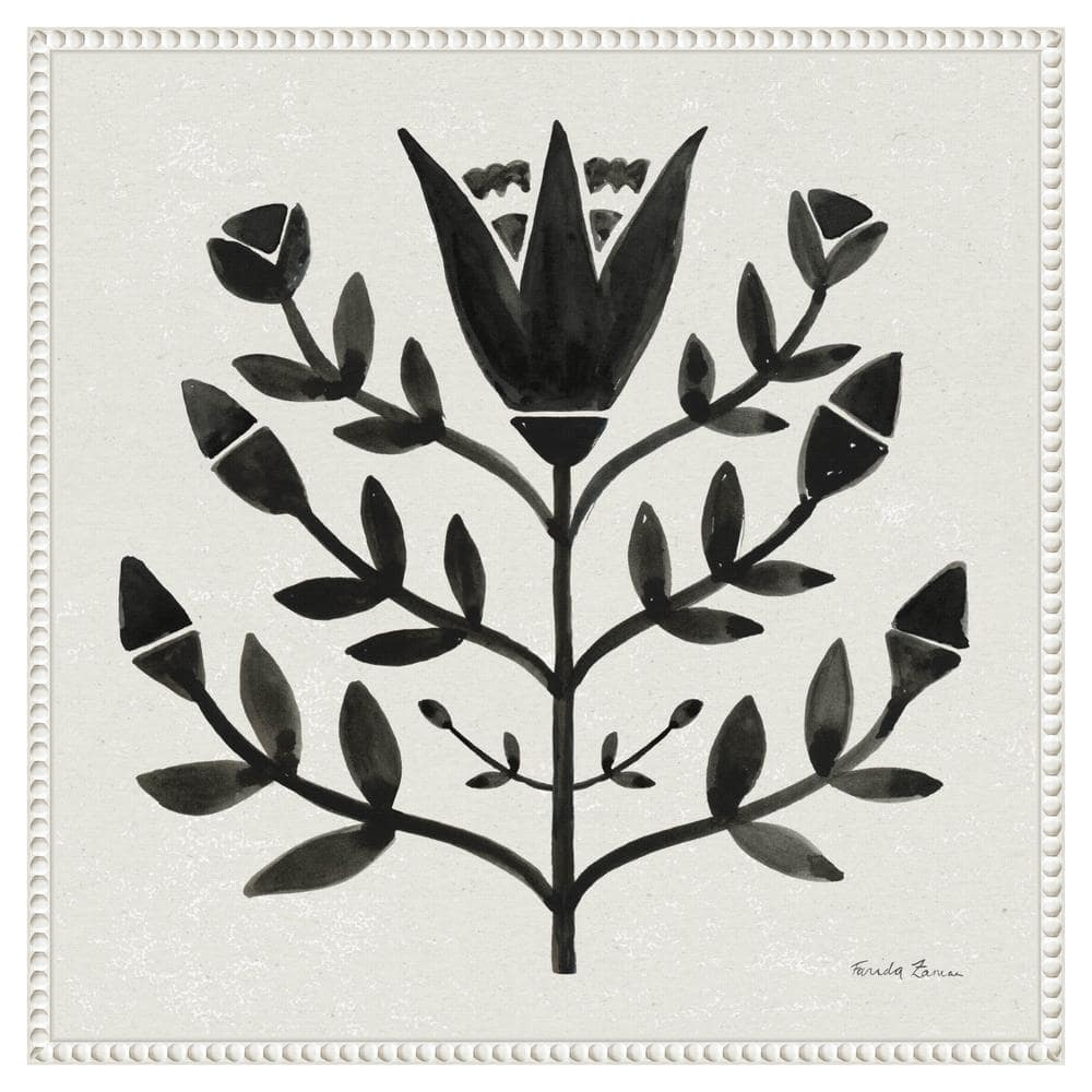 Nordic Black and White Botanical Canvas Wall Art with Beaded Frame