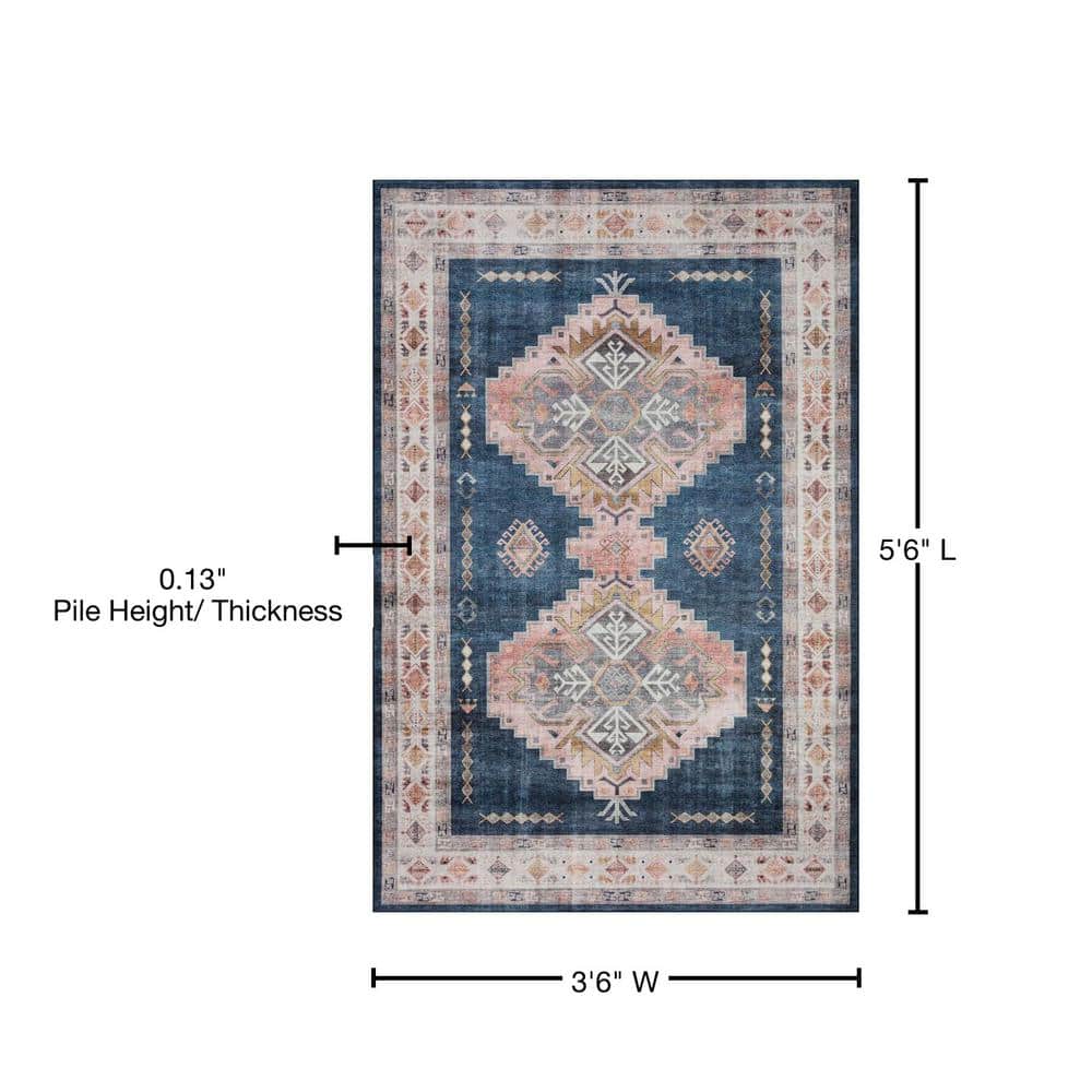 Heidi Denim Blush Medallion 3'6" x 5'6" Stain-Resistant Area Rug